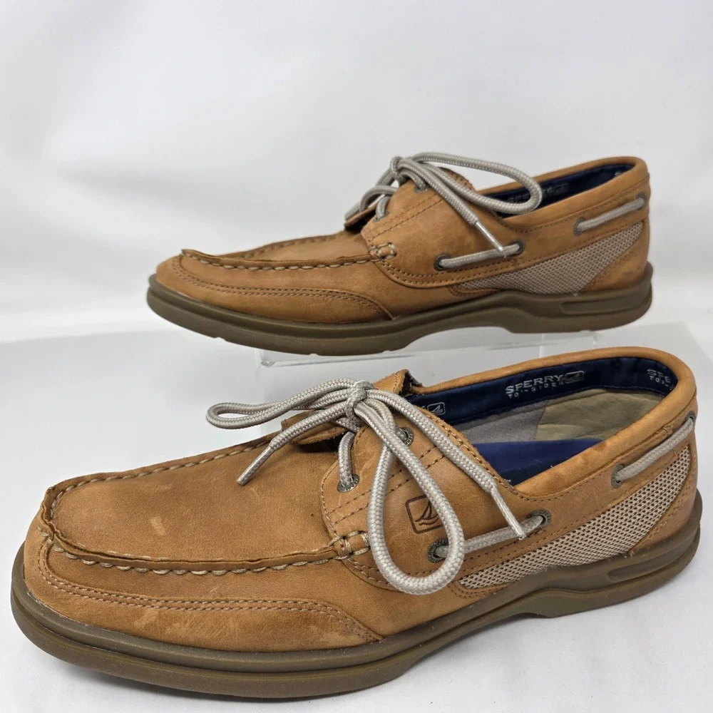 Sperry Top-Sider Billfish Boat Shoes Mens 11M Tan Leather Mesh Loafers Good